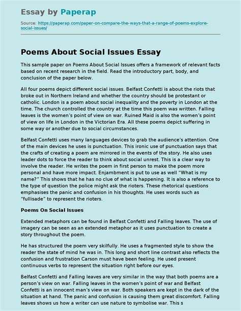 Poems About Social Issues Free Essay Example