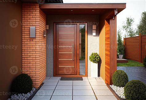 Modern House Facade Main Entrance Of Living Building Stock