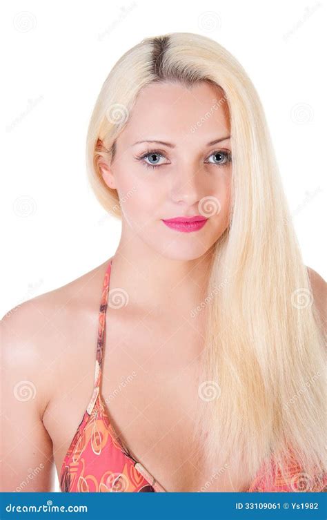 Retrato Louro Bonito Da Mulher E Cabelo Longo Reto Imagem De Stock