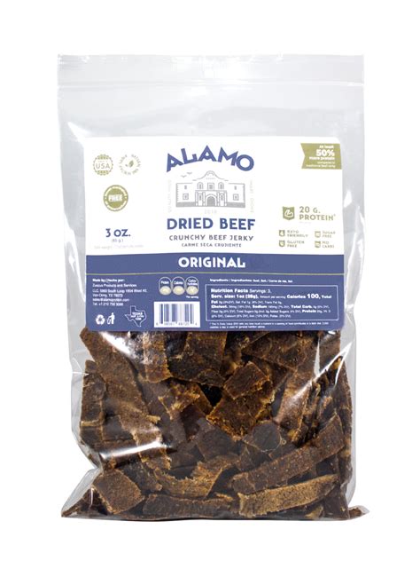 Snack Carne Secacrunchy Beef Jerky 3 Bags Of 3oz Original Alamo Sun Dried Beef