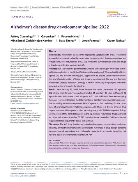 Pdf Alzheimer S Disease Drug Development Pipeline 2022