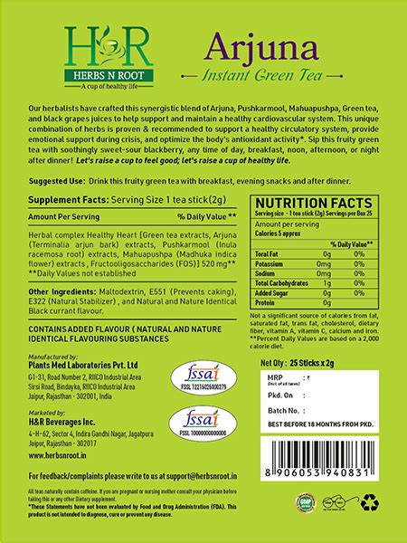 Arjuna Instant Green Tea 100 Soluble Instant Herbal Green Tea A