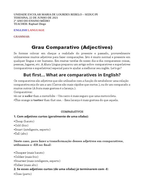 Grau Comparativo Em Ingles - Graus Comparativos em Inglês | PDF | Comunicação humana | Linguística
