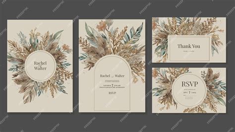 Premium Vector Boho Style Wedding Invitation Templates Of Invitations Thank You Cards With