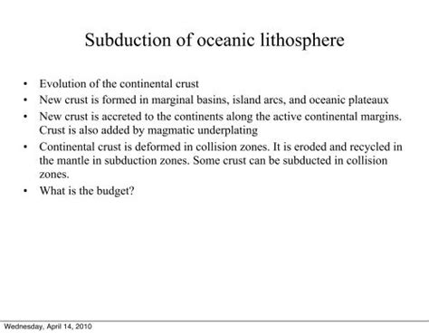 Subduction of oceanic lithosphere