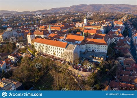 Upper Town In Zagreb Croatia Old Town Cityscape And Mountains In