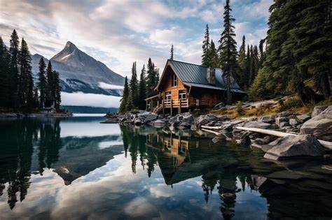 Premium Photo | Canadian Rockies Glacial Lakes A Secluded Cabin in Nature