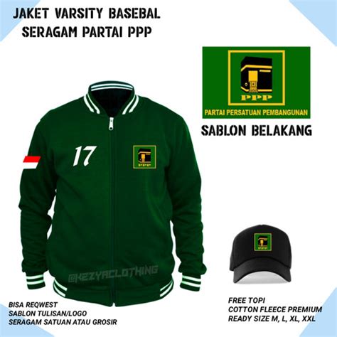 Jual Jaket Basebal Hijau Logo Ppp Jaket Seragam Partai Ppp Free Topi