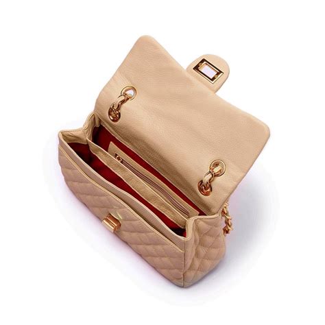 BOLSA COURO LEGÍTIMO QUILTED MÉDIA EM MATELASSÊ NUDE Bege