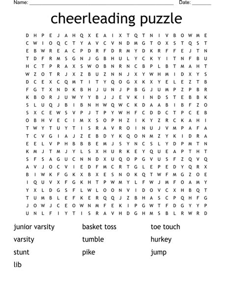 Cheerleading Puzzle Word Search Wordmint