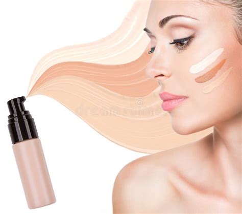 Model Face Of Beautiful Woman With Foundation On Skin Stock Image