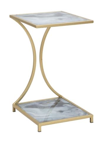 Mesa auxiliar de metal dorado con tapa de cristal blanco ø cm 38x61