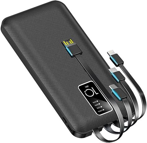 Portable Charger Power Bank With Built In Cable 20000mAh Slim USB C