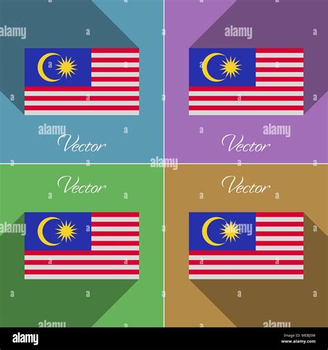 Flags Of Malaysia Set Of Colors Flat Design And Long Shadows Vector