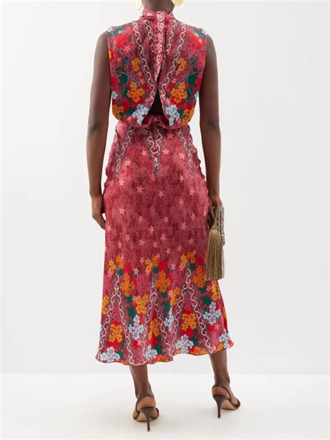 Saloni Fleur Floral Print Satin Midi Dress We Select Dresses