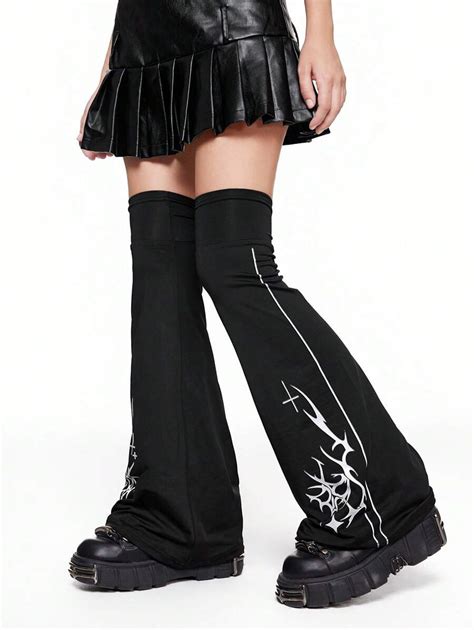 ROMWE Goth Halloween Punk Rock Style Graphic Print Leg Warmers Gothic