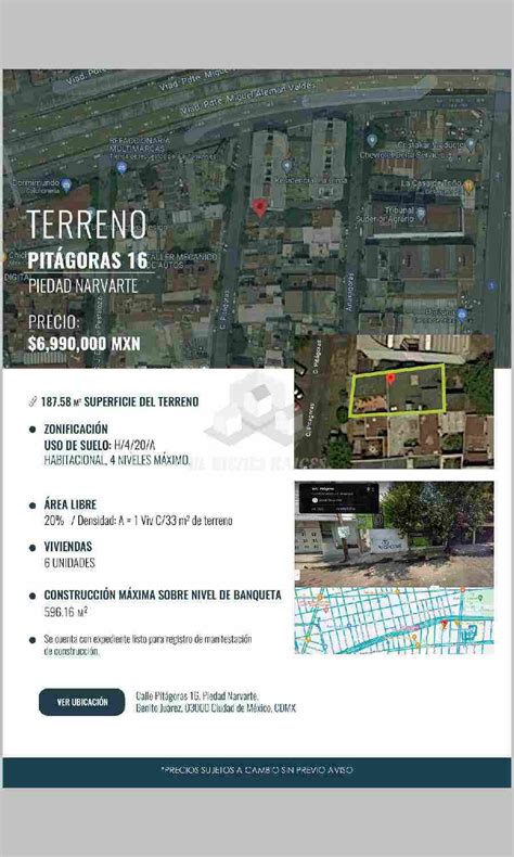 Venta Lote De Terreno En Narvarte Poniente Benito Ju Rez Cdmx Icasas Mx