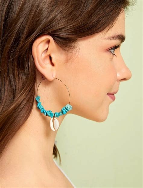 Shell Hoop Earrings Hoop Earrings With Shells Aqua Shell Etsy