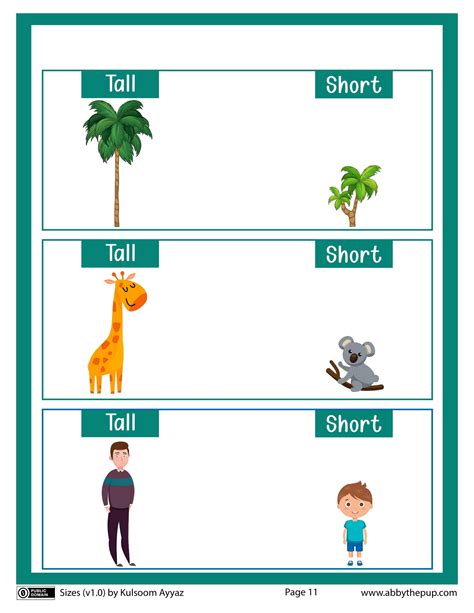 Tall And Short Sizes Flash Card Free Printable Puzzle Games