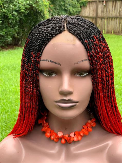 Ready To Ship Braided Wig Tiny Twist Braids Wig Black And Red Etsy