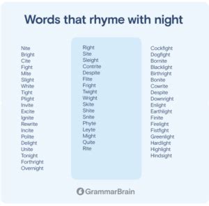 Words That Rhyme With Night Rhymes To Use Grammarbrain