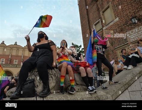 Pro Lgbt Activists And Their Supporters During The Annual Krakow