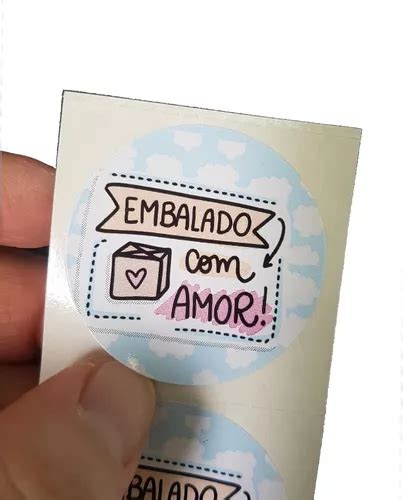 100 Etiquetas Adesiva Escrito Embalado Amor Azul MercadoLivre