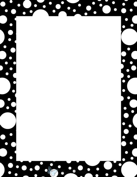 Printable White on Black Random Polka Dot Page Border