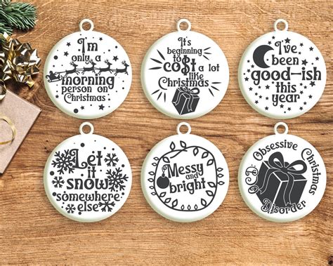 Funny Christmas Ornament Svg Bundle Round Christmas Ornaments Etsy