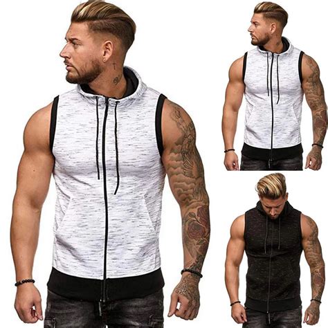 Men Tank Tops Gyms Sleeveless Muscle Singlets Fitness Vest Male Hooded