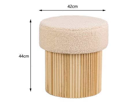 Pouf En Bouclettes Blanches Et Base En Bois