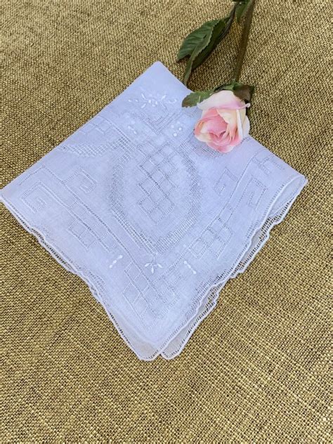 Vintage White Embroidered Hankie Gem