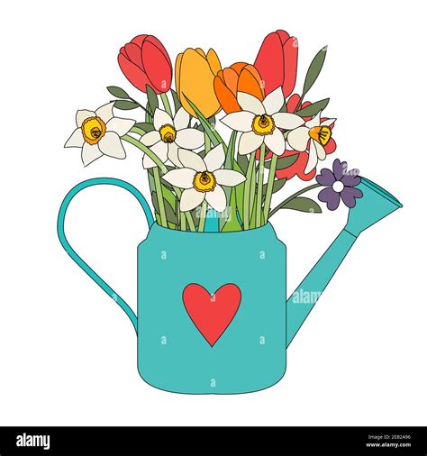 Watering Can And Flowers Clipart