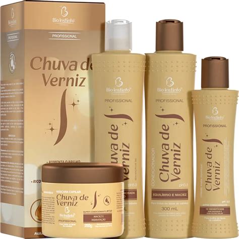 Kit Capilar Chuva de Verniz 4 Itens Shampoo Condicionador Máscara e