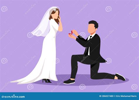 Cartoon Flat Style Drawing Man Kneeling Holding Engagement Ring