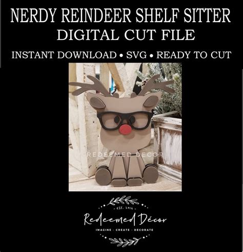 Nerdy Reindeer Glasses Shelf Sitter Digital File Wood Etsy