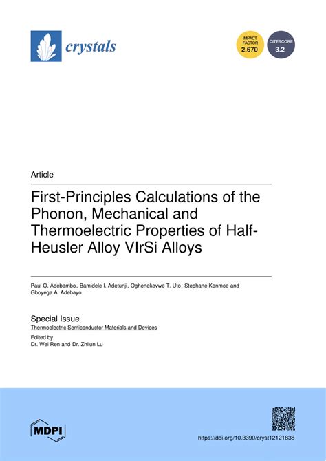 Pdf First Principles Calculations Of The Phonon Mechanical And