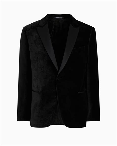 Velvet Tuxedo Jacket With All Over Printed Motif Emporio Armani
