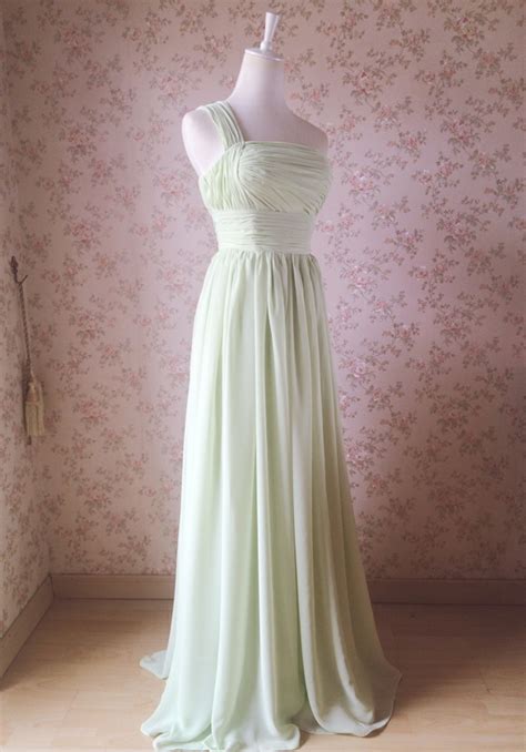 Sage Green One Shoulder Maxi Dress Plus Size A Line Chiffon Sage Prom