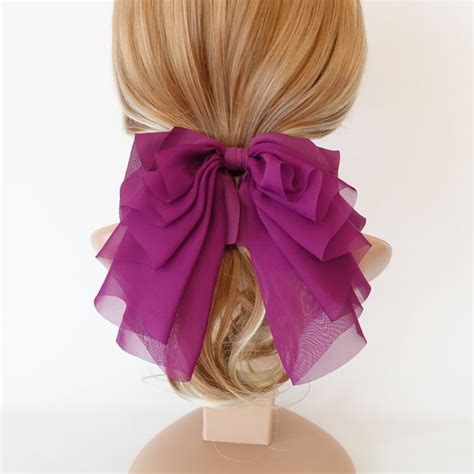 Chiffon Layer Pleated Hair Bow Droopy Woman Hair Accessory Etsy