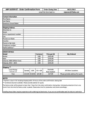 Fillable Online Arp Slider Kit Order Confirmation Form Gearslutz