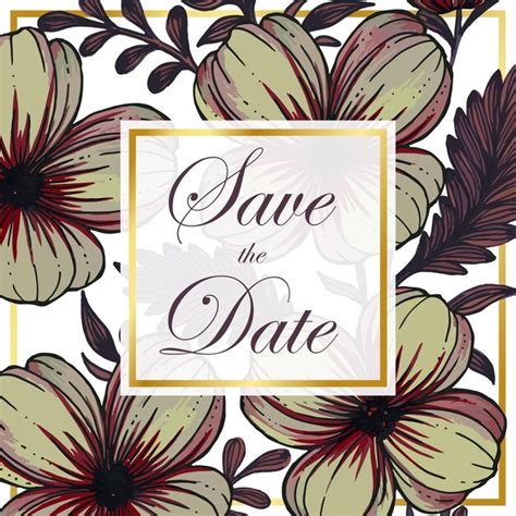 Sch Ne Save The Date Karte Mit Handgezeichneten Blumen Und Goldenem