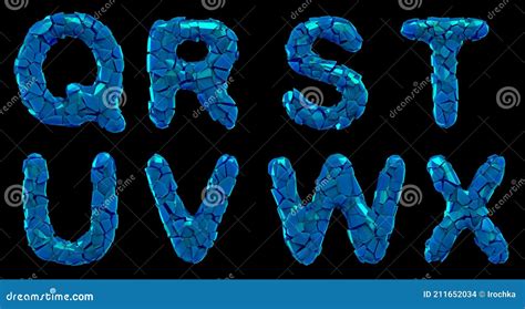 Plastic Letters Set Q R S T U V W X Made Of 3d Render Plastic Shards Blue Color Stock