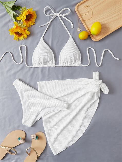 Shein Swim Basics Conjunto De Bikini Texturizado Sujetador De Tri Ngulo