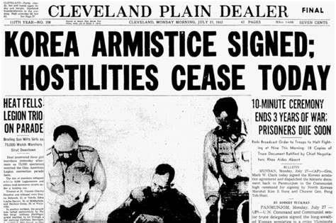 The Plain Dealer Front Page From July 27 1953 Korea Armistice Signed