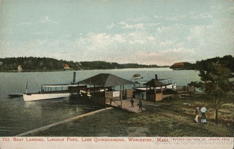 Boat Landing, Lincoln Park, Lake Quinsigamond Worcester, MA Postcard