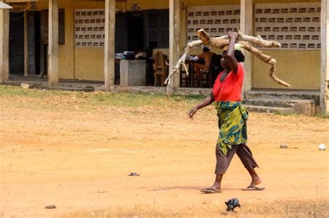 Unidentified Ghanaian Carries Wooden Branches On Her Head In Lo