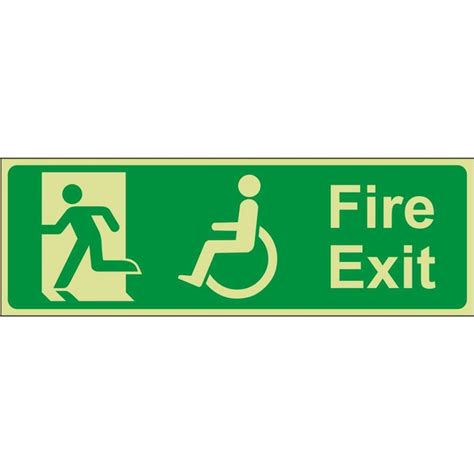 Fire Exit Wheelchair Access Left Photoluminescent Disabled Exit Signs