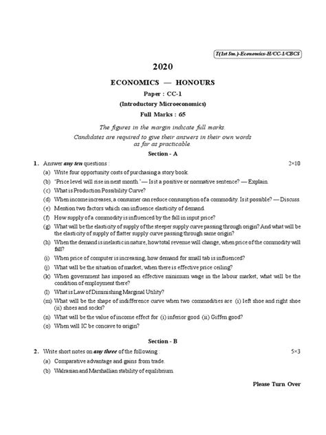 Cu 2020 B A B Sc Honours Economics Semester I Paper Cc 1 Qp Pdf