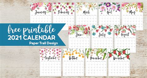 Free Printable 2021 Floral Calendar - Paper Trail Design